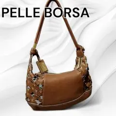 PELLE BORSAペレボルサ　レザーショルダー　カットワーク　チャーム付