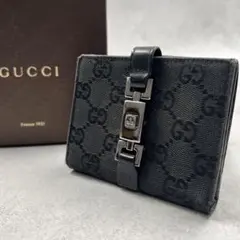 グッチ 折り財布 GG　キャンバス ジャガード ジャッキー ブラック 廃盤品！GUCCI折り財布 GGキャンバス ジャガード ジャッキー ブラック