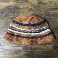 ハンドメイド　ニット　ハット　オレンジ