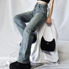 カットアウトサイドリボンウォッシュストレートデニム