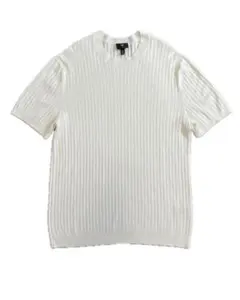 H&M リブニット 半袖 クルーネック ホワイト L