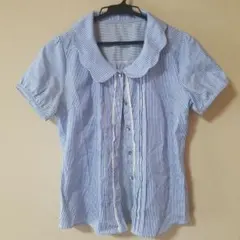 プライムパターン　シャツ　ブラウス　M　S　トップス　ストライプ　青　白のサムネイル