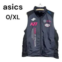 【美品】アシックス A77 中綿ベスト 蓄熱 裏起毛 メンズO(XL) 黒グレー