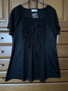 ボンサンス フリル カットソー ブラウス 42 XL 黒 シフォンのサムネイル