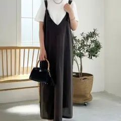 カーキ ノースリーブ ロングワンピース　ジャンスカのサムネイル