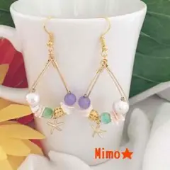 ★人気1位★【有栖 ARISUパープル】全5色♥️異素材アセンブルドピアス♥️