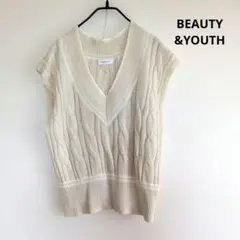 BEAUTY&YOUTH ケーブル編みニットベスト綿麻混紡