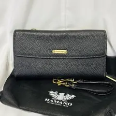 【美品】　HAMANO 濱野皮革工藝　皇室御用達　長財布　2way シボ加工　黒