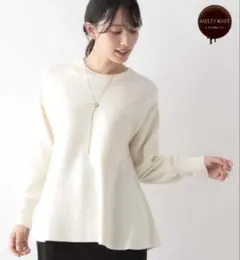 グローバルワーク　メルティパールペプラムニット　M