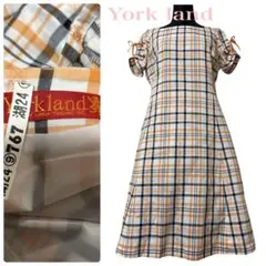 York land●チェック柄ワンピース●袖リボン●クリーニング済●9号●日本製のサムネイル