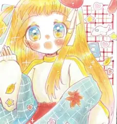 【送料込】オリジナル 手描きイラスト 旅行の秋 【ハガキサイズ】