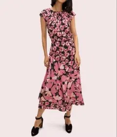 美品✨ ケイトスペード グランドフローラフラッタードレス ワンピース 花柄 黒 美品✨ ケイトスペード グランドフローラフラッタードレス ワンピース