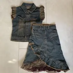 ꧁デニム上下꧂☘️送料無料☘️꧁ 130꧂☘️ フリル付デニム ジャケット　スカート☘️