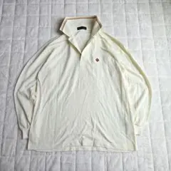 ​90s ポロシャツ 長袖 麻混 アイボリー M レトロ シティボーイ