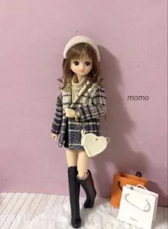 22cmドール服 チェック チェスターコート♡コーデ4点セット