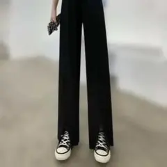 M ブラック パンツ ワイドレッグ カジュアルパンツ ストレート 春 夏