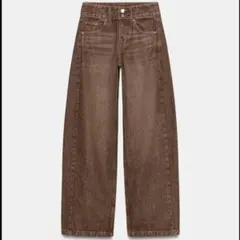 ZARA ミッドライズ ワイドレッグデニムパンツ ブラウン 32