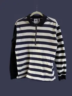 adidas ストライプ ジッパーポロシャツ M