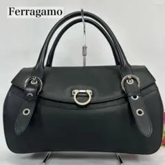 【美品】サルヴァトーレ フェラガモ ガンチーニ ハンドバッグ オールレザー 黒