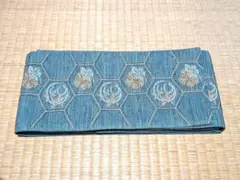 【名古屋帯】青色 蜂の巣模様