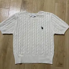 U.S. POLO ASSN. ワンポイント半袖ケーブルニット　L アイボリー