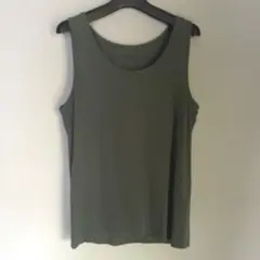 CINEMA CLUB コットンクルーネックタンクトップ　カーキグリーン