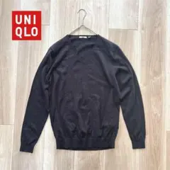 518 UNIQLO ユニクロ　Vネック　長袖ニット　ウール100% 濃茶　M