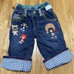 デニムハーフパンツ 100cm キャラクター刺繍