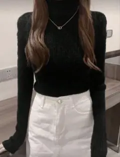 SHEIN ブラック　タートルネックセーター