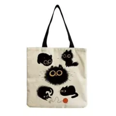 03 トート バッグ 猫 エコバッグ ショルダー ねこ リネン 布 トートバッグ