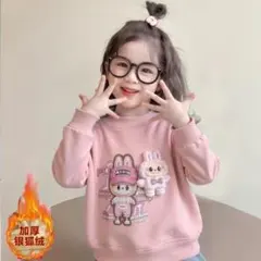 Labubuラブブキャラクター刺繍 ピンク裏起毛長袖カットソー