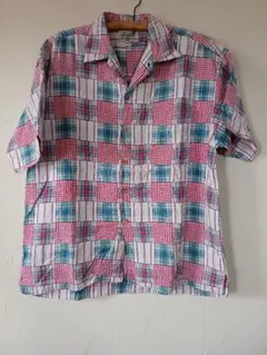 MANDOC 半袖チェックシャツ　パッチワークシャツ M　古着屋