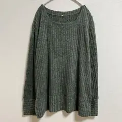 スクエアネック【XL】リブ カットソー プルオーバー グリーン サイドスリット