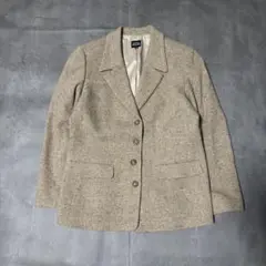 vintage ウール混紡 テーラードジャケット ヘリンボーン柄 ベージュ 古着
