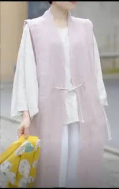 SOU・SOU 麻和紙　陣羽織　肩上げ　長丈　S 灰桜　桃色・ピンクのサムネイル