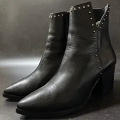 ファビオルスコーニ ショートブーツ スタッズ レザー ブラック 23cm