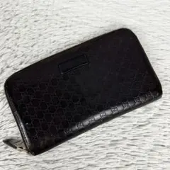 超希少 GUCCI レザー 長財布 黒 マイクロ GG ロゴ型押し ホック