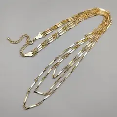 未使用保管品　エレガント三連ゴールド切子チェーンネックレス