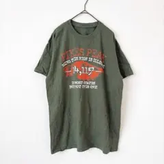 半袖トップス クルーネック プリント Tシャツ L 緑 綿 グリーン 古着