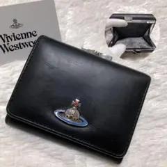 ぽよん 様専用⭐︎ヴィヴィアンウエストウッド三つ折り財布がま口エマ ブルーオーブ黒
