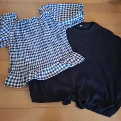 ギンガムチェック フリルトップス と黒の半袖150サイズセット
