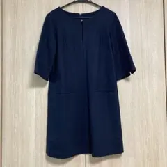 ネイビー フレアスリーブ ワンピース　11号