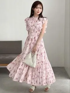 SHEIN FRIFUL 花柄ノースリーブワンピース ピンク M