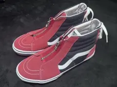 VANS ハイカット ジップアップ スニーカー レッド ネイビー - メルカリ