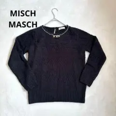 【MISCH MASCH】襟元ビジュー ニット セーター 黒 （M）　透かし編み