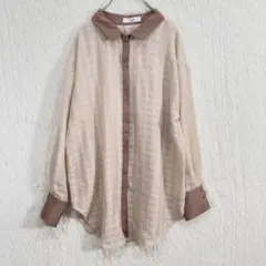 ディスコート シアーシャツ オーバー チェック 透け感 ピンクベージュ