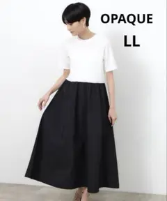 美品オペークドットクリップ　ジャガードドッキングワンピース LL