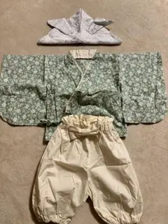 ベビー袴着物70-80 被り兜セット　子供の日　男の子　値下げ！