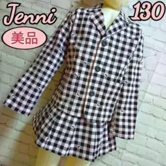 【美品】JENNI　春フォーマルスーツ130　ピンクチェック×チェリー柄　入学式