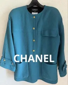 最終セール！CHANEL金ボタンツイードノーカラージャケット希少大きいサイズのサムネイル